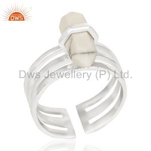 Howlite Wide Horn Adjustable Openable 92.5 Sterling Silver Ring