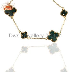 Malachite Gemstone 925 Silver Gold Plated Flower Bracelet