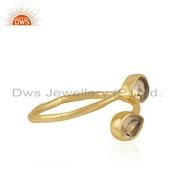 Natural Citrine Gemstone Designer Gold Plated Silver Womens Rings