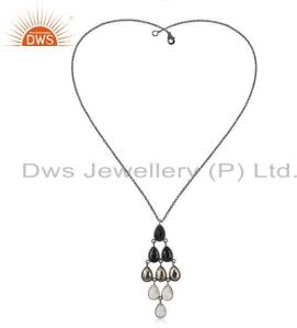 Natural Gemstone Black Sterling 925 Silver Chain Pendant