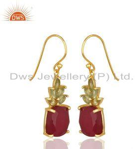 Natural Multi Gemstone 925 Silver Gold Plated Earring