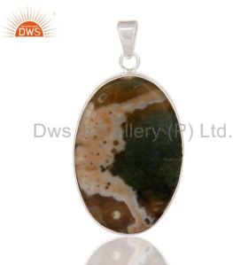 Natural Ocean Jasper Gemstone 925 Sterling Silver Bezel Set Handmade Pendant