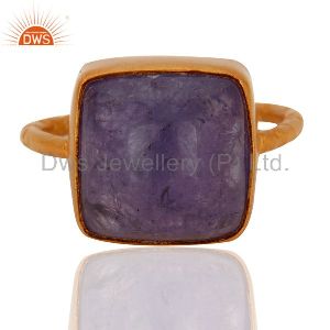 Natural Tanzanite Cabochon Gold Plated Handmade Ring