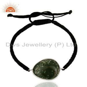 Ocean Jasper Gemstone Sterling Silver Macrame Bracelet