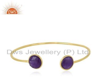 Purple Aventurine Gemstone Gold Plated 925 Silver Cuff Bangle Jewelry