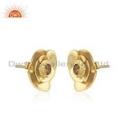 Rose Flower Design 18k Gold Plated 925 Silver Chain Stud Earrings