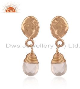 Rose Quartz Gemstone Rose Gold Plated Drop Fashion Earrings Jewelry