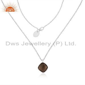 Smoky Quartz Gemstone Fine Sterling Silver Chain Pendant Necklace