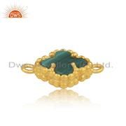 Solid 18k Yellow Gold Malachite Gemstone Flower Connector Finding