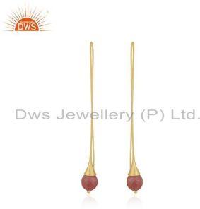 Yellow Gold Plated Brass Fashion Handmade Gemstone Dangle Earring