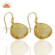 Yellow Gold Plated Lemon Topaz Gemstone Earrings