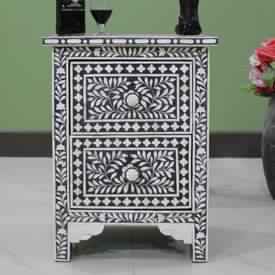 Black Bone Inlay Bedside Table/ Bone Inlay Nights Stands