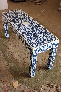 Blue Bone Inlaid Table-Bench