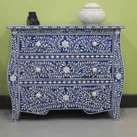 Blue Bone Inlay Three Drawer Chest