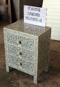 Grey Bone Inlay 3 Drawer Bedside Tables