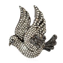 18kt Gold 925 Sterling Silver Single Cut Diamond Bird Brooch