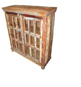 2 Glass Door Reclaimed Wood Furniture Cabinet