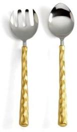 Gold Plated Beaten Handle Salad Serving Set