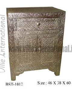 Embossed white metal bedside cabinet