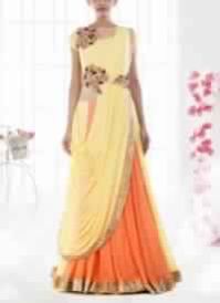 Creamsicle Peach Ombre And Celery Green Lehenga Saree