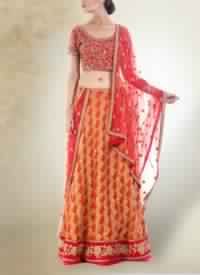 Crimson Red Gold Embellished Bridal Lehenga