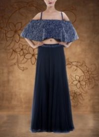 Prussian Blue Off Shoulder Cape And Skirt Set