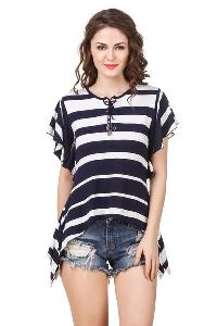 Stripe Butterfly Sleeve Drawstring Neckline Stylish Trendy Top