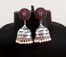 Stone Beaded Silver Plated Oxidize Earring
