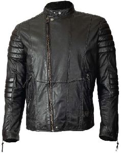 Biker Fashion Long Sleeve Round Neck Leather Jacket