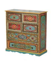 Indian Painted 6 drawer Dresser