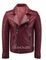 NEW MEN\\\'S GENUINE LAMBSKIN STYLISH MOTORCYCLE BIKER LEATHER JACKET DARK RED