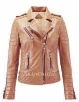 WOMENS GENUINE STYLISH MOTORCYCLE BIKER LEATHER JACKET