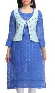 Ada Hand Embroidered Blue Cotton Lucknowi Chikankari Jacket