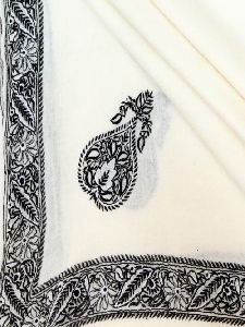 Hand Embroidered White Pashmina Lucknowi Chikankari Shawl