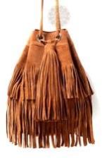 Brown Drawstring Fringe Bag