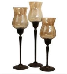 Bronze Metal with Gold Luster Glass Hurricane Candle Holder