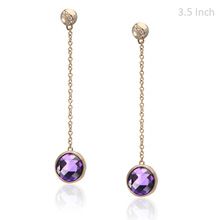 Amethyst Gemstone 18k Gold Dangle Chain Thread Earrings