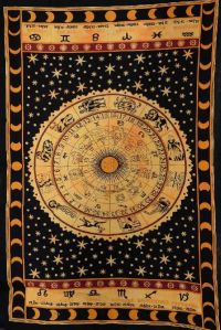 Black Zodiac Sign Celestial Wall Tapestries