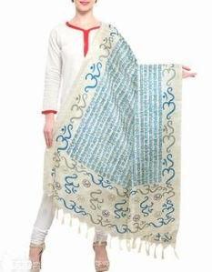 Off white and Sea blue Color Art silk Dupatta