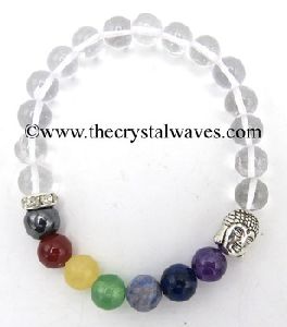 Crystal Quartz Round Beads Chakra Bracelet With Buddha Charm