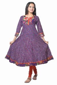 PURPLE COTTON READYMADE ANARKALI SUIT