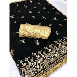 Readymade heavy marble black silk sari