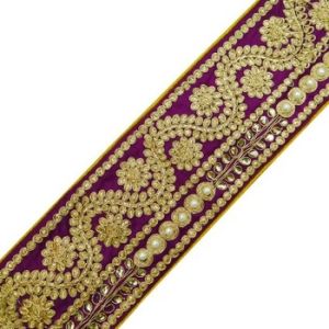 Purple Royal Tape Floral Design Fabric Trim