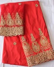 Red african raw silk george lace fabric