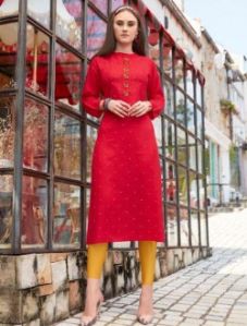 Embroidery Work Straight Cut Fancy Rayon Long Kurti