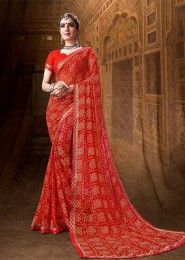 Designer Bandhani Printed Daily Wear Georgette Sarees