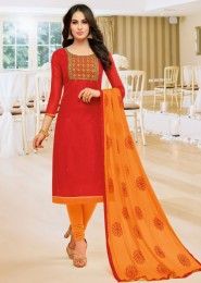 Hand Embroidery Work Cotton Churidar Suits