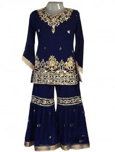 Navy Blue Georgette Festival Wear Embroidery Work Kids Sharara Suit