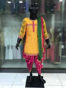 Yellow Cotton Festival Wear Lace Work Kids Dhoti Suit