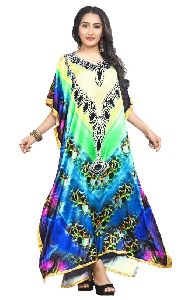 Digital Printed Satin Silk Long Kaftans Kurtas For Women